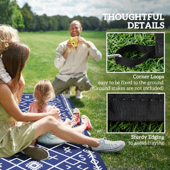 Outsunny Reversible Outdoor Rug, Waterproof Plastic Straw with Carry Bag, 9' x 18', Blue & White Rhombus