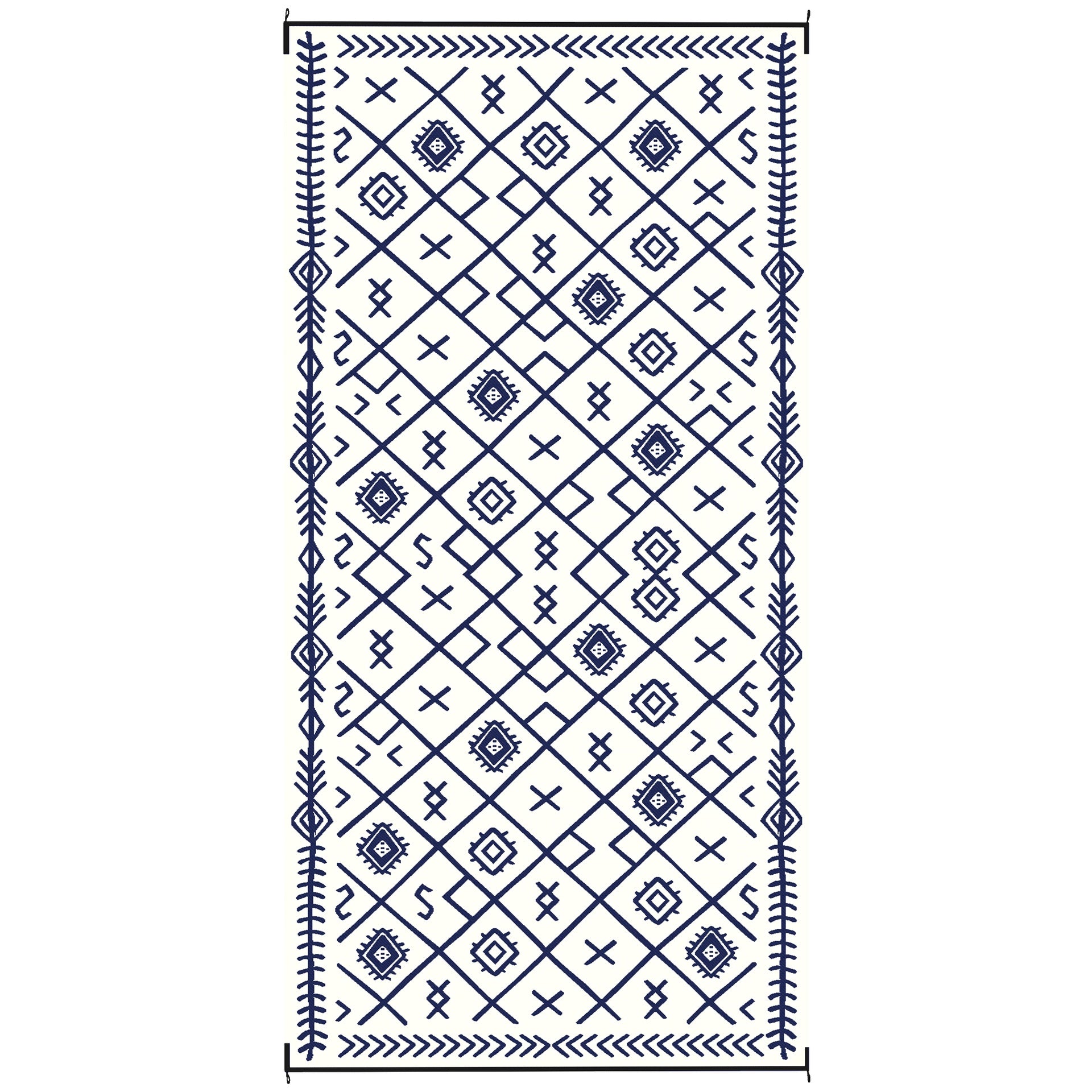 Outsunny Reversible Outdoor Rug, Waterproof Plastic Straw with Carry Bag, 9' x 18', Blue & White Rhombus