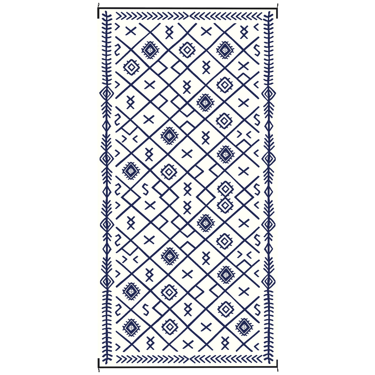 Outsunny Reversible Outdoor Rug, Waterproof Plastic Straw with Carry Bag, 9' x 18', Blue & White Rhombus