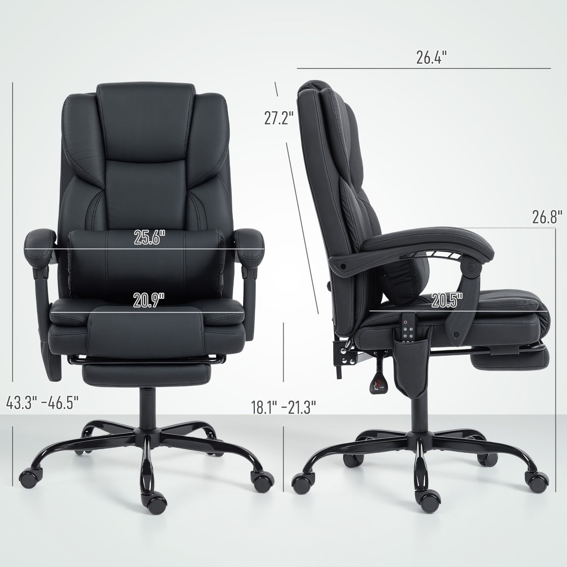 HOMCOM Office Chair with Massage, Pet-Friendly Faux Leather Reclining Desk Chair with Lumbar Support, Footrest, Black