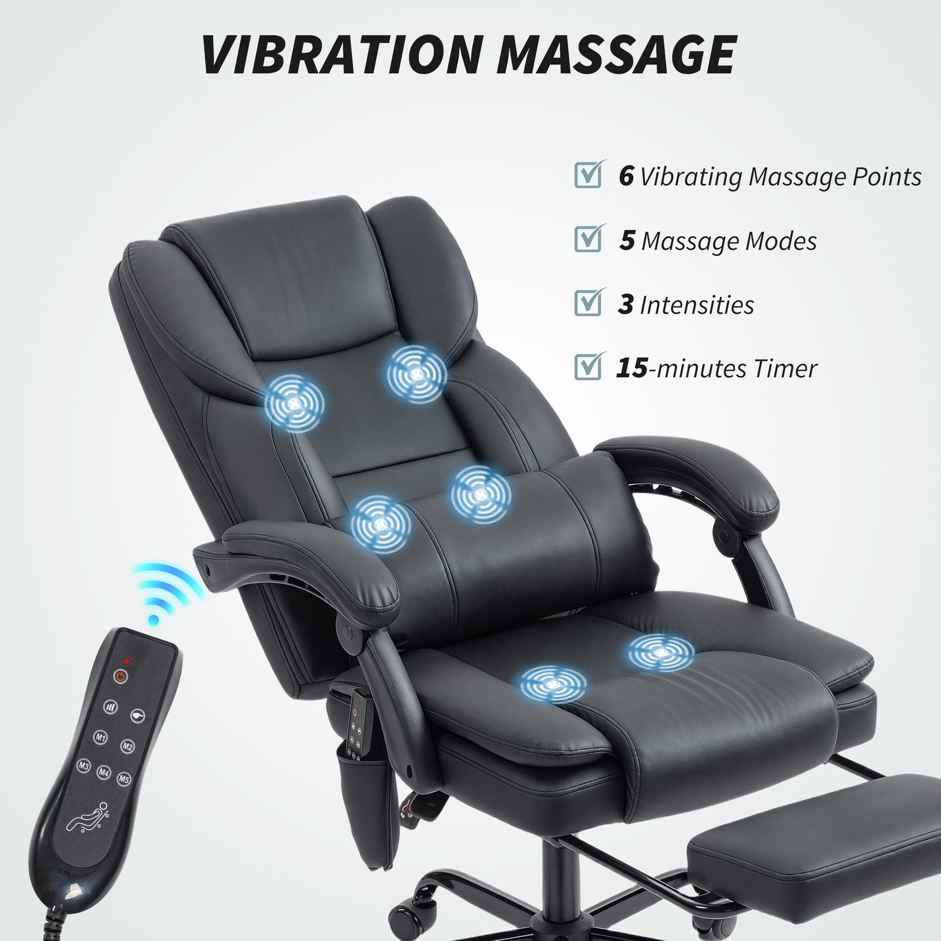 HOMCOM Office Chair with Massage, Pet-Friendly Faux Leather Reclining Desk Chair with Lumbar Support, Footrest, Black