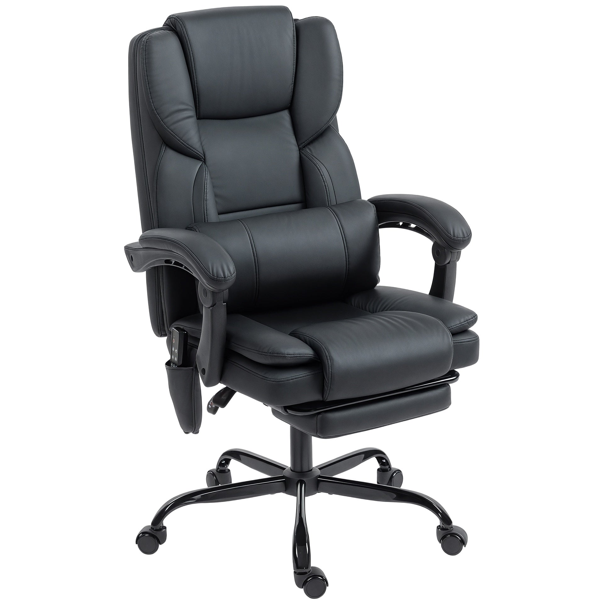 HOMCOM Office Chair with Massage, Pet-Friendly Faux Leather Reclining Desk Chair with Lumbar Support, Footrest, Black