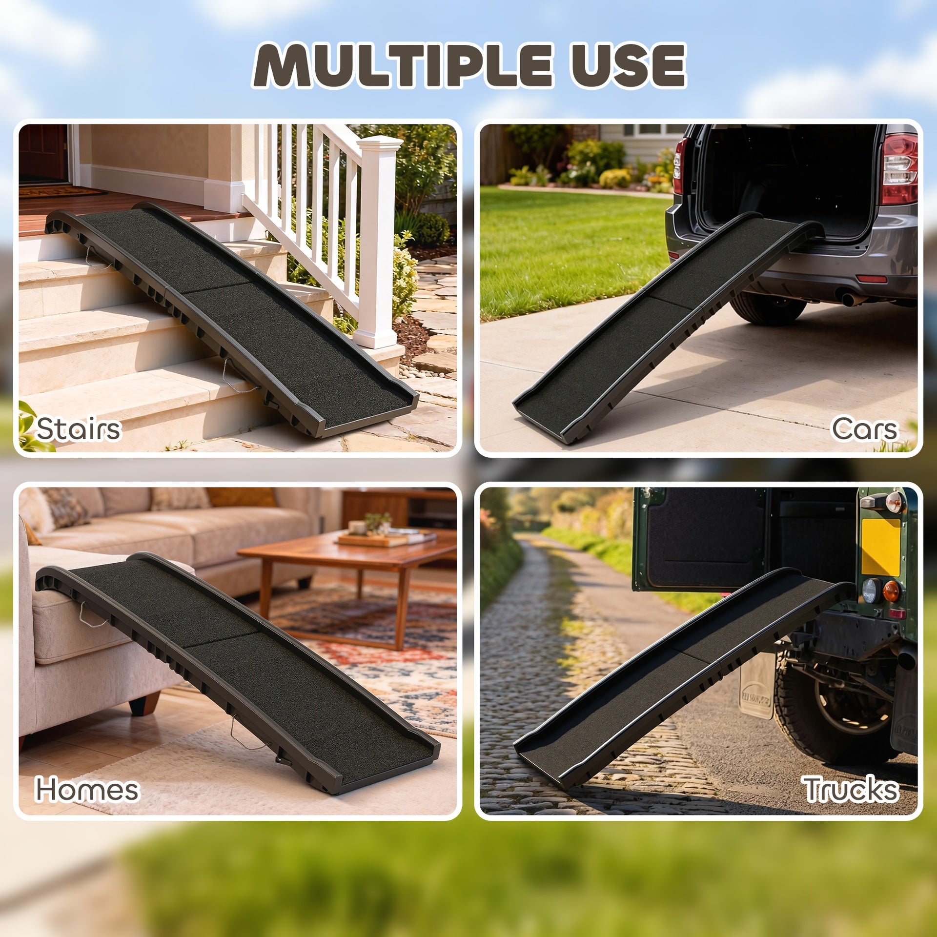 PawHut Folding Dog Ramp for Car, 61 Inches Portable Pet Ramp with Non Slip Frosted Surface, Raised Side Rails