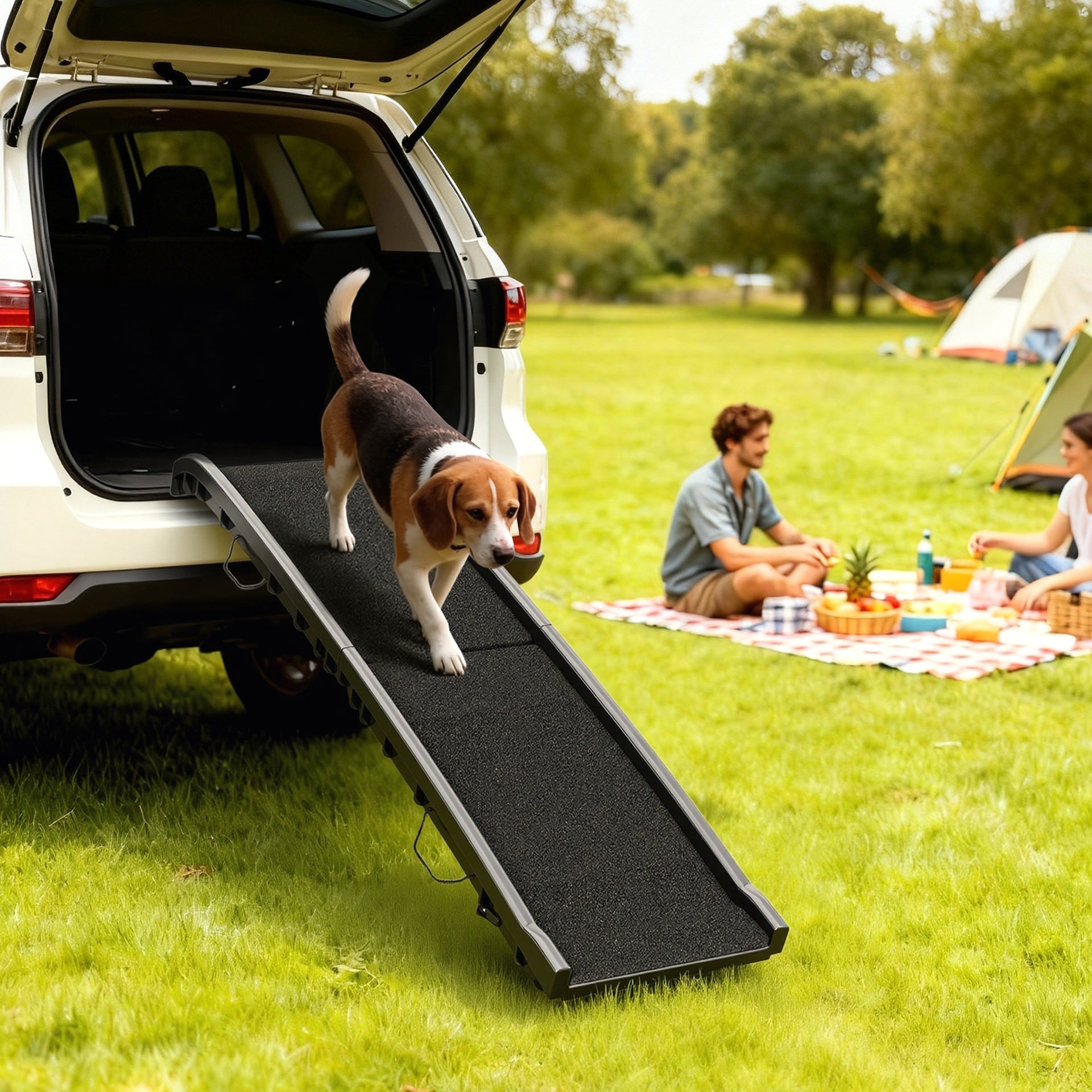 PawHut Folding Dog Ramp for Car, 61 Inches Portable Pet Ramp with Non Slip Frosted Surface, Raised Side Rails