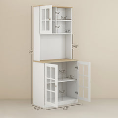 HOMCOM Kitchen Pantry Cabinet, 72" Freestanding Storage Cabinet with Hutch, Large Countertop, Glass Doors and Adjustable Shelves, Microwave Cabinet, Coffee Bar Cabinet for Dining Room, White