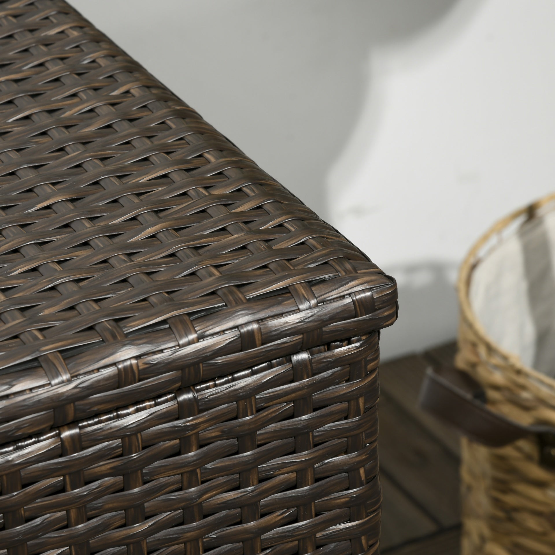 Outsunny 113 Gallon Outdoor Storage Box, Rattan Deck Box for Indoor, Patio Furniture Cushions, Pool Garden Tools, Brown
