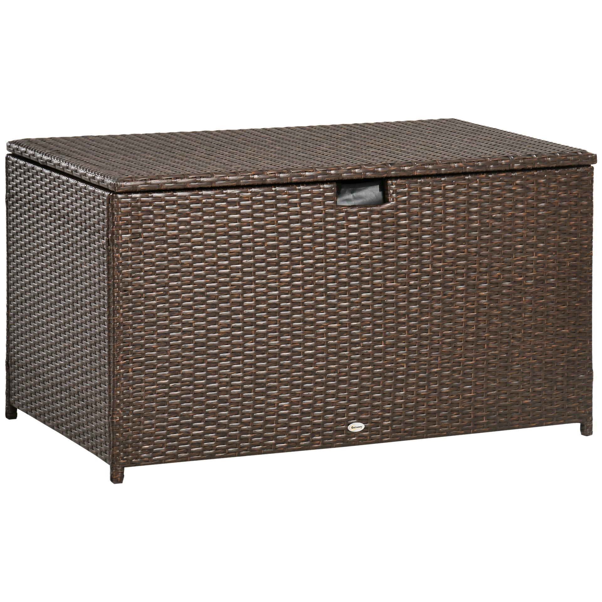 Outsunny 113 Gallon Outdoor Storage Box, Rattan Deck Box for Indoor, Patio Furniture Cushions, Pool Garden Tools, Brown