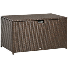 Outsunny 113 Gallon Outdoor Storage Box, Rattan Deck Box for Indoor, Patio Furniture Cushions, Pool Garden Tools, Brown