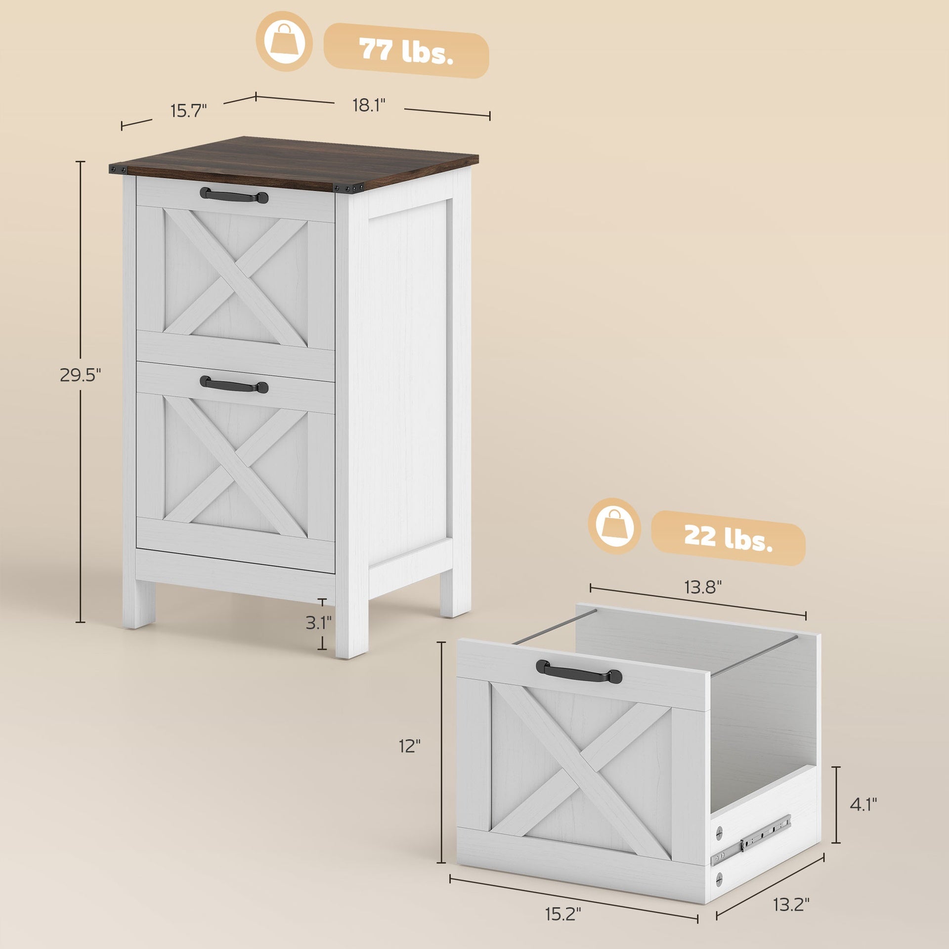 HOMCOM Vertical File Cabinet with 2 Drawers, Rustic Farmhouse Office Storage Cabinet for A4, Letter Size, Distressed White