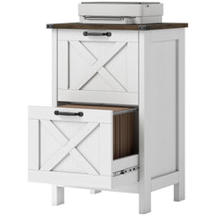 HOMCOM Vertical File Cabinet with 2 Drawers, Rustic Farmhouse Office Storage Cabinet for A4, Letter Size, Distressed White