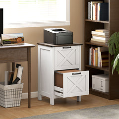 HOMCOM Vertical File Cabinet with 2 Drawers, Rustic Farmhouse Office Storage Cabinet for A4, Letter Size, Distressed White