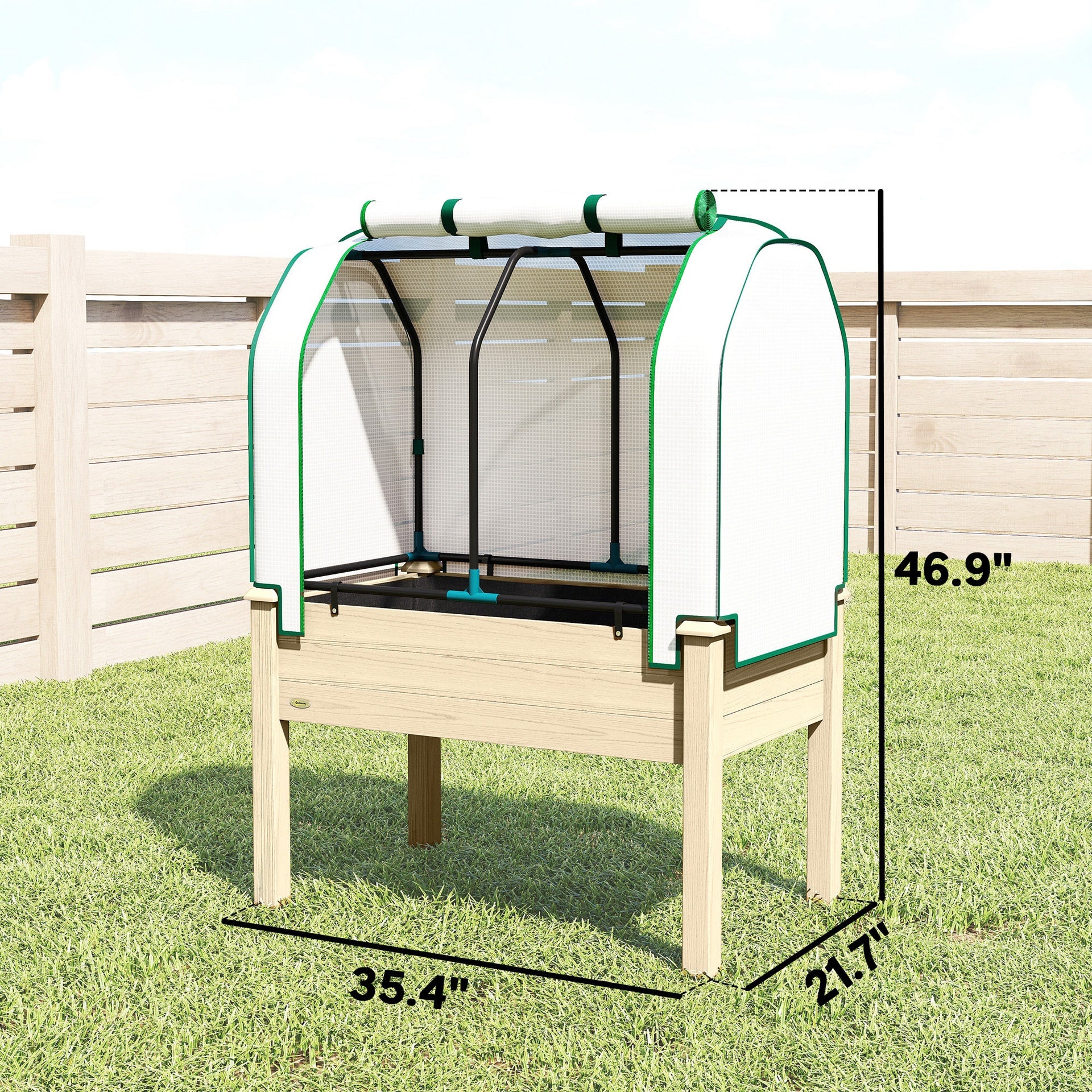 Outsunny Raised Garden Bed with PE Greenhouse Cover Outdoor Planter Box for Herbs and Vegetables, 35 x 22 x 47 inch, Natural