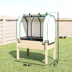 Outsunny Raised Garden Bed with PE Greenhouse Cover Outdoor Planter Box for Herbs and Vegetables, 35 x 22 x 47 inch, Natural