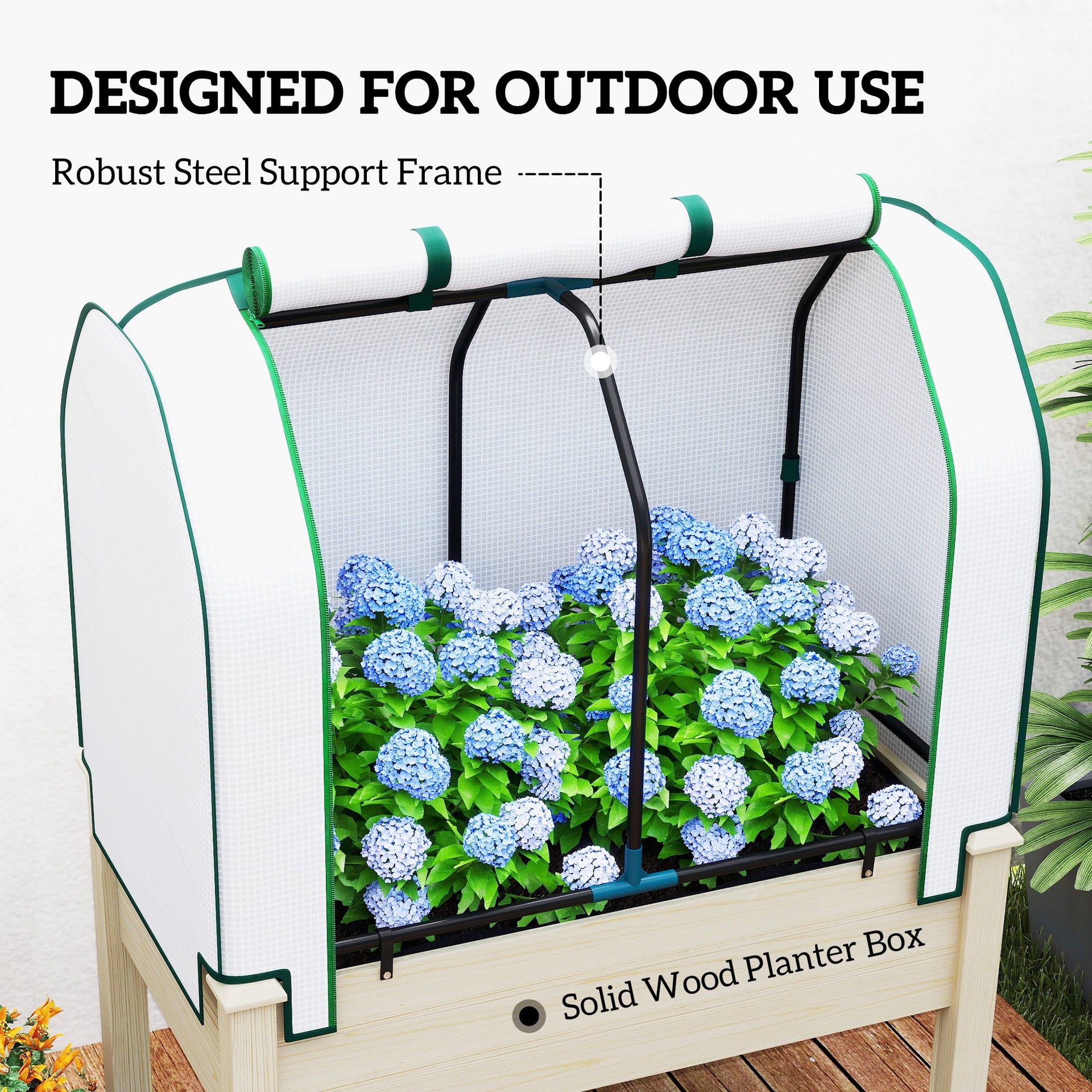 Outsunny Raised Garden Bed with PE Greenhouse Cover Outdoor Planter Box for Herbs and Vegetables, 35 x 22 x 47 inch, Natural