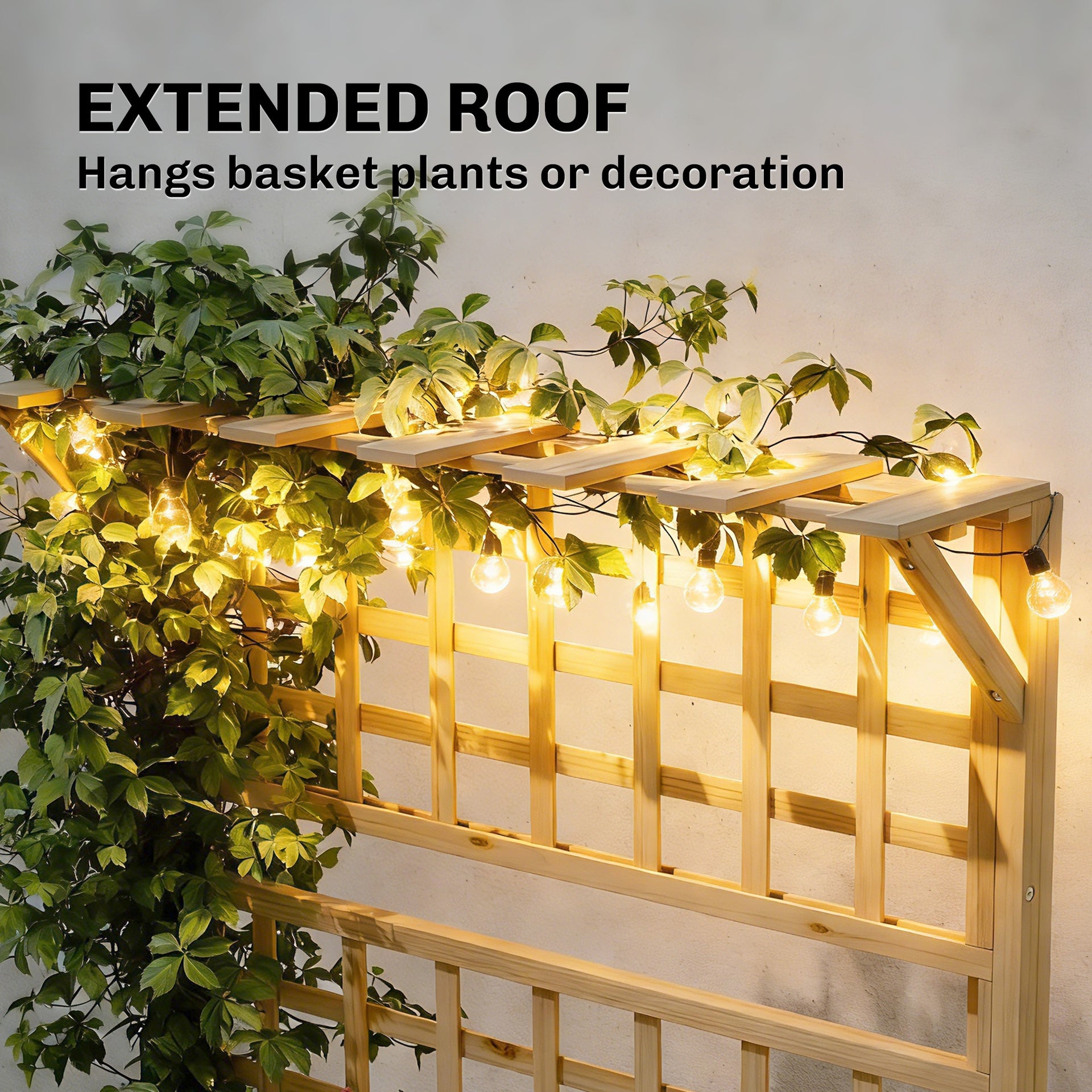 Outsunny Wooden Raised Garden Bed with Trellis and Roof, Elevated Planter Box with 2 Shelves, Drainage Hole and Liner, Natural