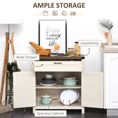 HOMCOM Modern Farmhouse Sideboard with Storage, Buffet Cabinet with 2 Barn Doors and Drawer for Dining Room, Distressed White