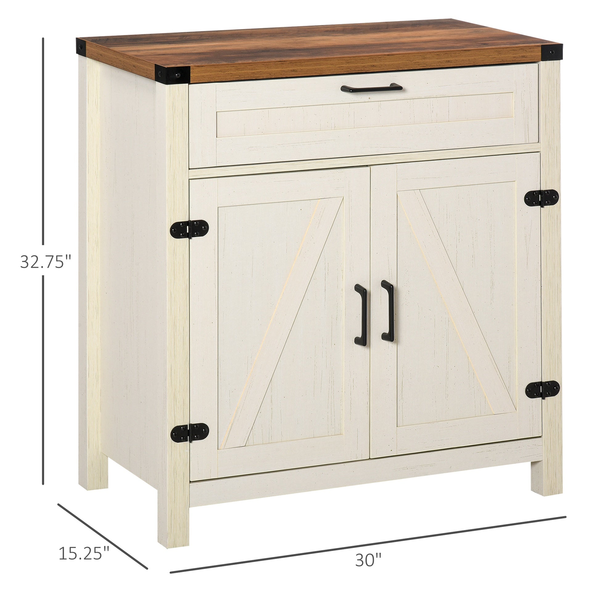 HOMCOM Modern Farmhouse Sideboard with Storage, Buffet Cabinet with 2 Barn Doors and Drawer for Dining Room, Distressed White