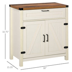 HOMCOM Modern Farmhouse Sideboard with Storage, Buffet Cabinet with 2 Barn Doors and Drawer for Dining Room, Distressed White