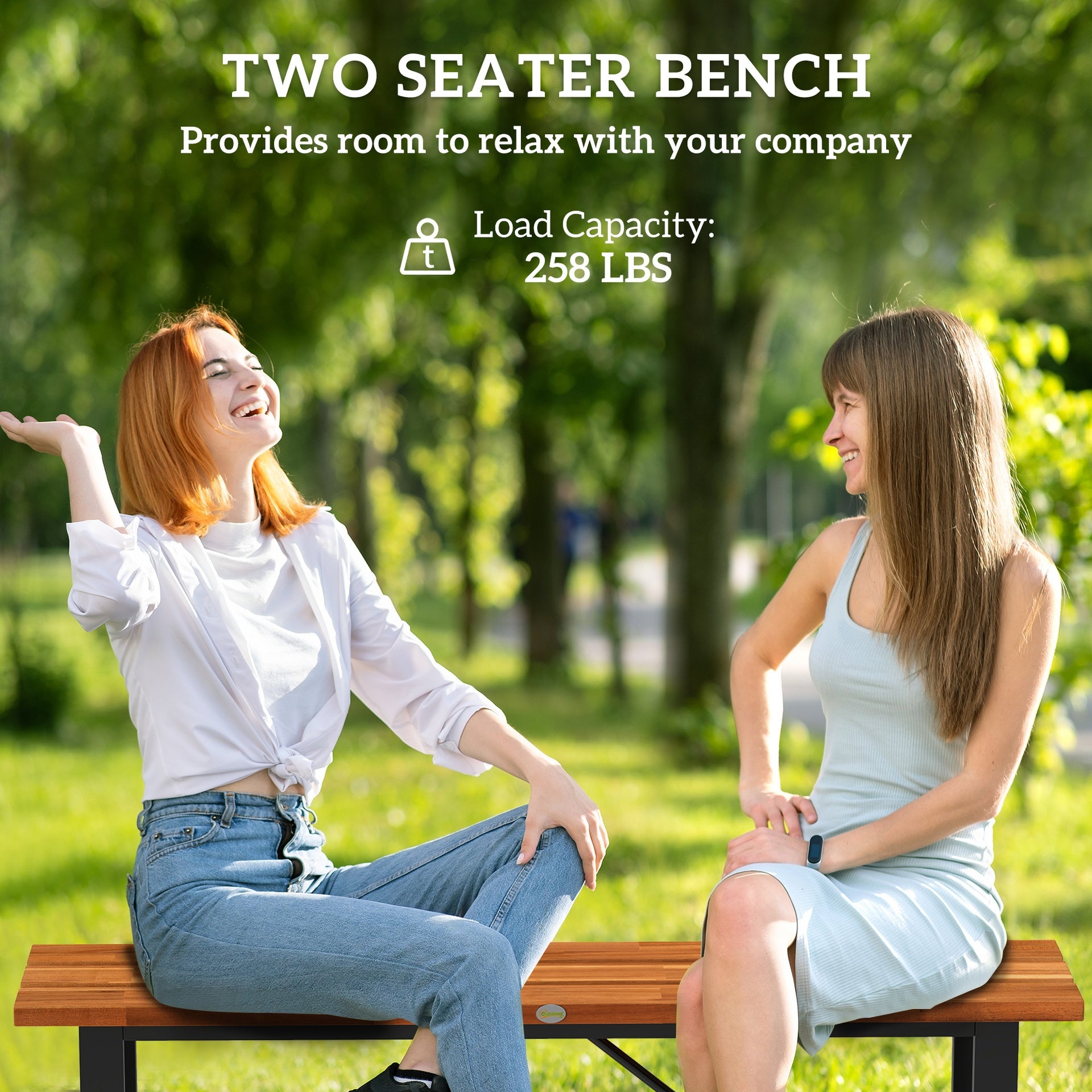 Outsunny Outdoor Bench, 2-Person Backless Garden Bench, Acacia Wood Patio Bench Loveseat with Slatted Seat for Porch, Park, Teak