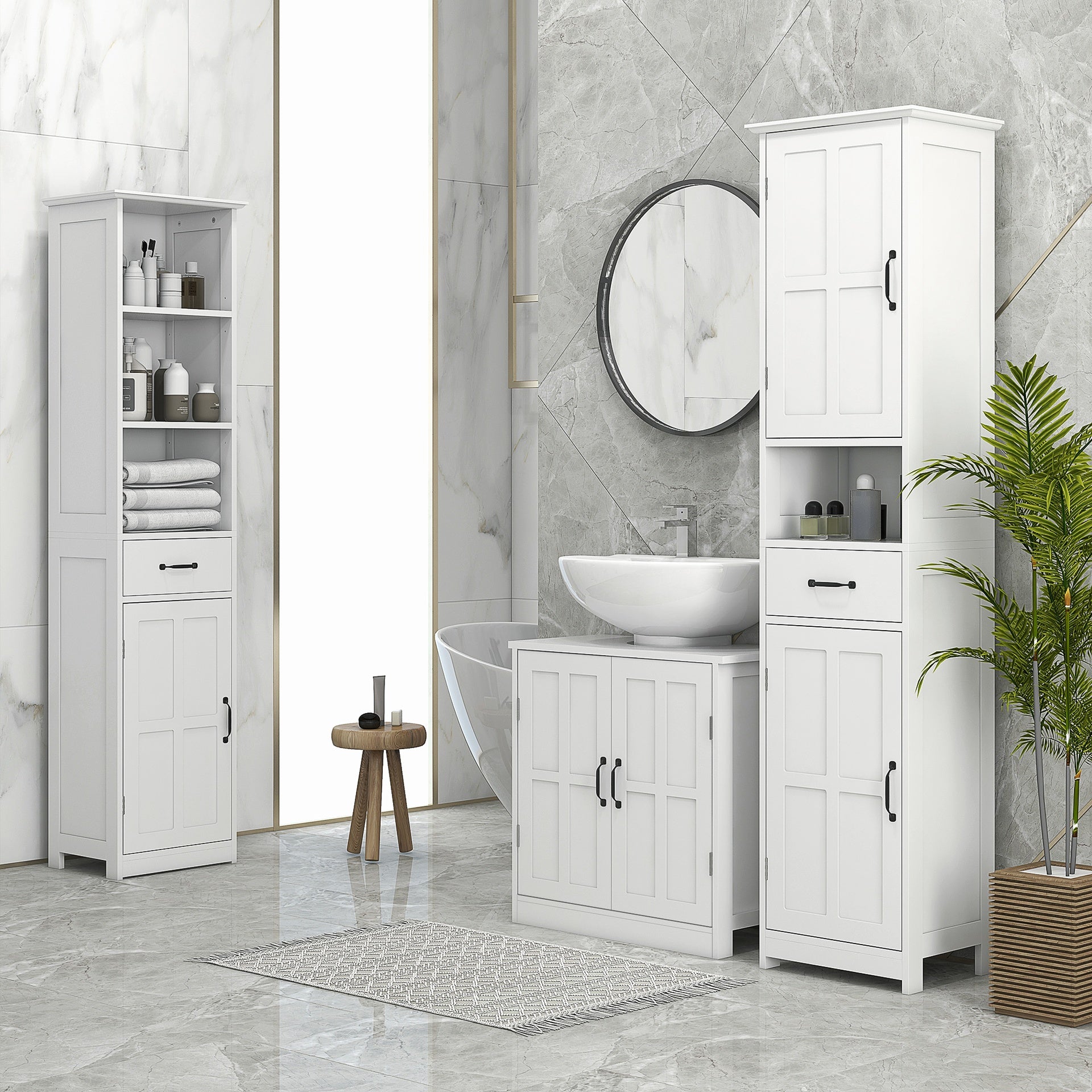 kleankin Pedestal Sink Storage Cabinet, Under Sink Cabinet with 2 Doors and Adjustable Shelf, Bathroom Vanity with U-Shape Cut-Out, White