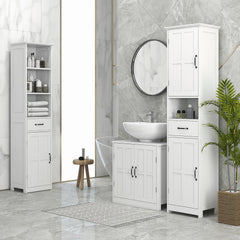 kleankin Pedestal Sink Storage Cabinet, Under Sink Cabinet with 2 Doors and Adjustable Shelf, Bathroom Vanity with U-Shape Cut-Out, White