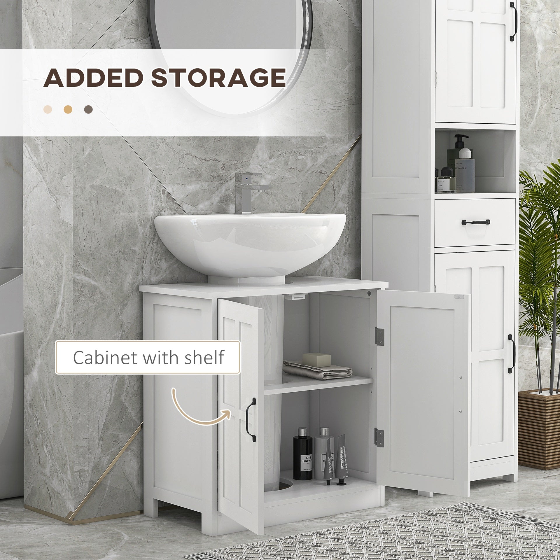 kleankin Pedestal Sink Storage Cabinet, Under Sink Cabinet with 2 Doors and Adjustable Shelf, Bathroom Vanity with U-Shape Cut-Out, White