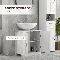kleankin Pedestal Sink Storage Cabinet, Under Sink Cabinet with 2 Doors and Adjustable Shelf, Bathroom Vanity with U-Shape Cut-Out, White