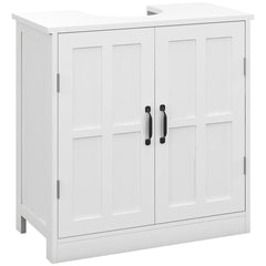 kleankin Pedestal Sink Storage Cabinet, Under Sink Cabinet with 2 Doors and Adjustable Shelf, Bathroom Vanity with U-Shape Cut-Out, White