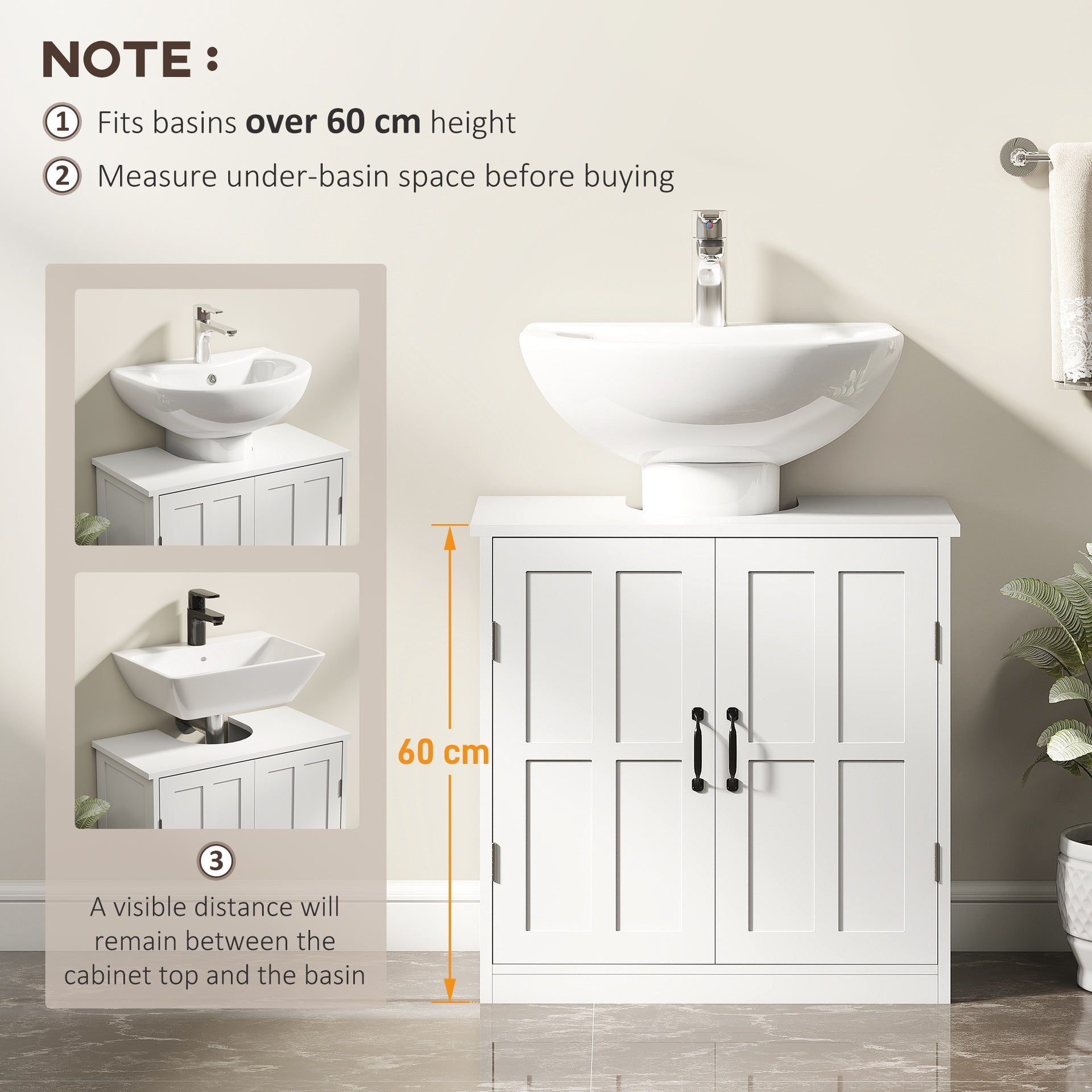 kleankin Pedestal Sink Storage Cabinet, Under Sink Cabinet with 2 Doors and Adjustable Shelf, Bathroom Vanity with U-Shape Cut-Out, White