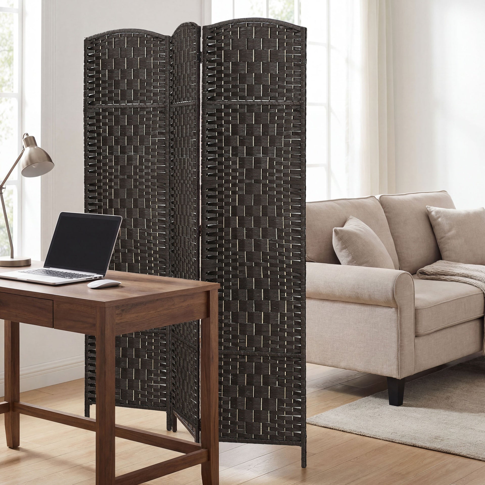 HOMCOM Room Divider, 3 Panel Folding Privacy Screen, 70.9" Tall Portable Weave Partition Wall Divider for Bedroom, Coffee