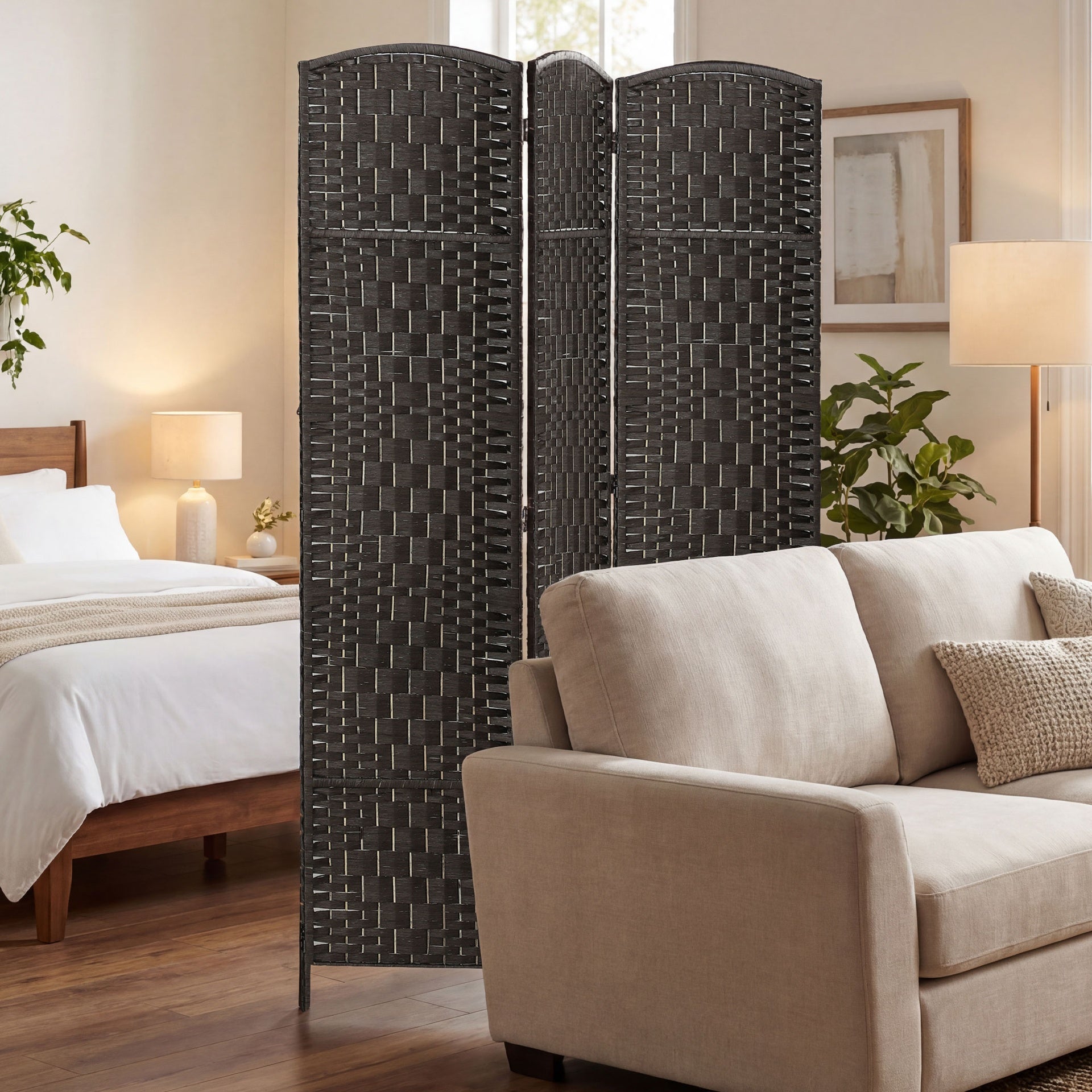 HOMCOM Room Divider, 3 Panel Folding Privacy Screen, 70.9" Tall Portable Weave Partition Wall Divider for Bedroom, Coffee