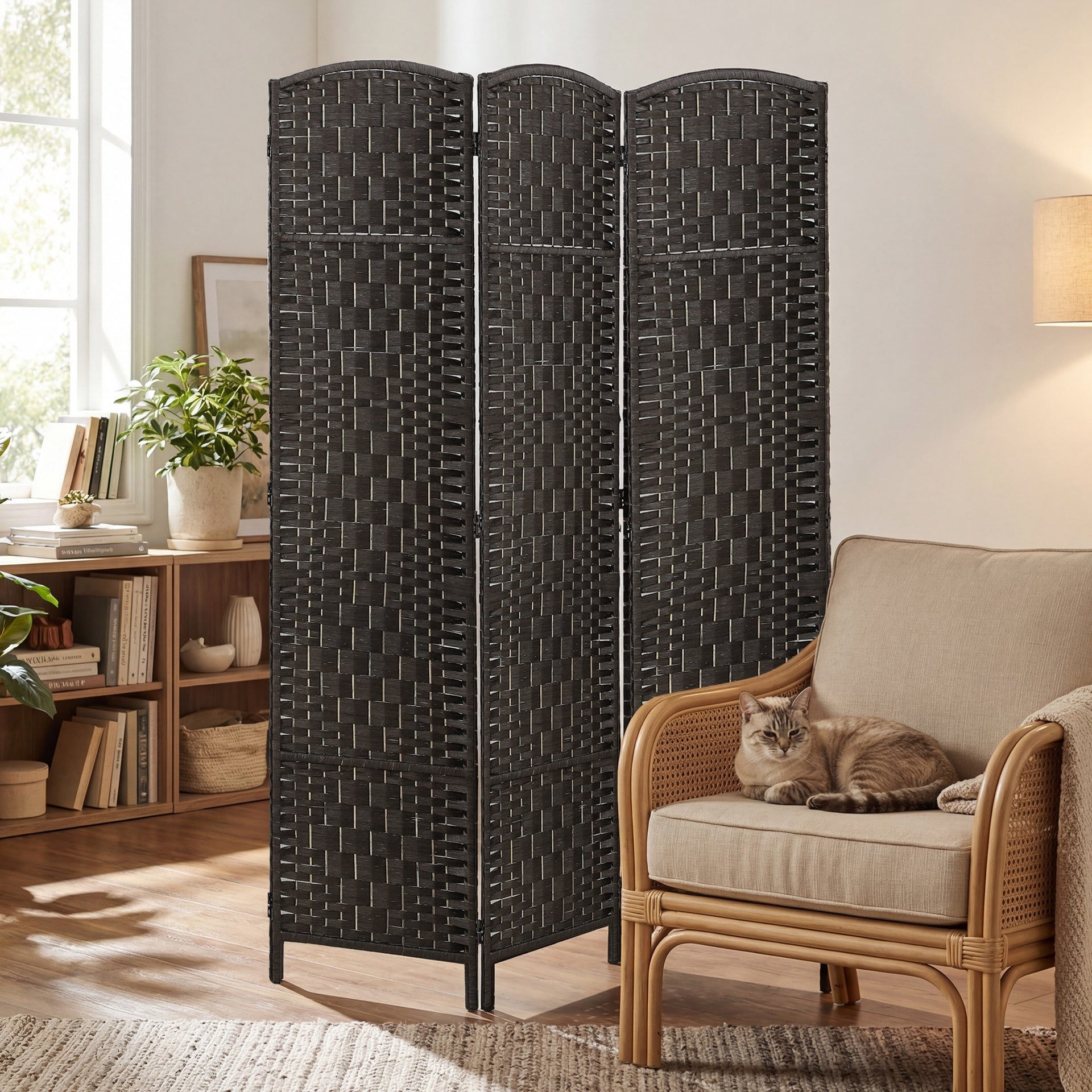 HOMCOM Room Divider, 3 Panel Folding Privacy Screen, 70.9" Tall Portable Weave Partition Wall Divider for Bedroom, Coffee