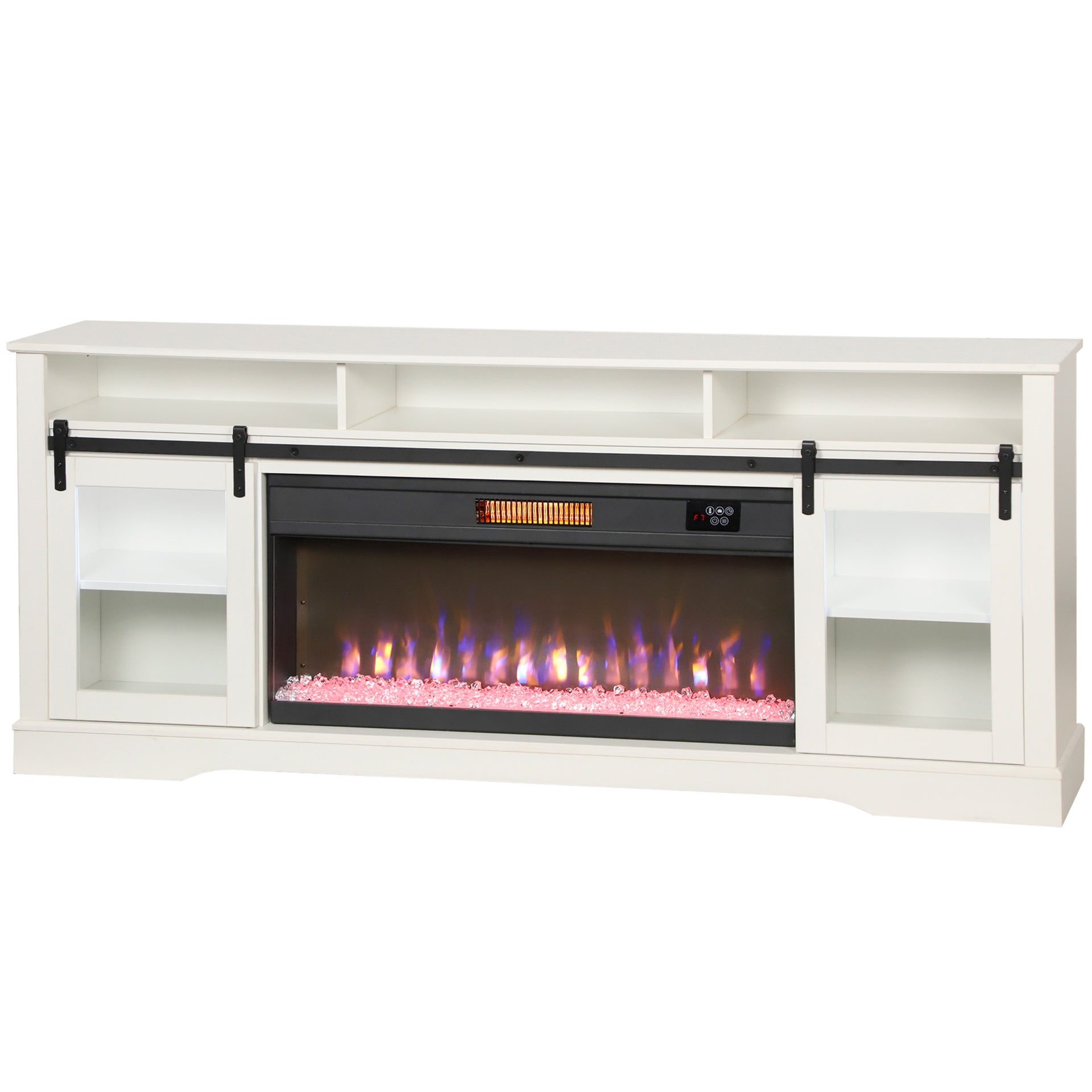 HOMCOM Fireplace TV Stand for TVs Up to 80 Inch, TV Console with Electric Fireplace, Open Storage and Side Cabinets, White