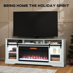 HOMCOM Fireplace TV Stand for TVs Up to 80 Inch, TV Console with Electric Fireplace, Open Storage and Side Cabinets, White