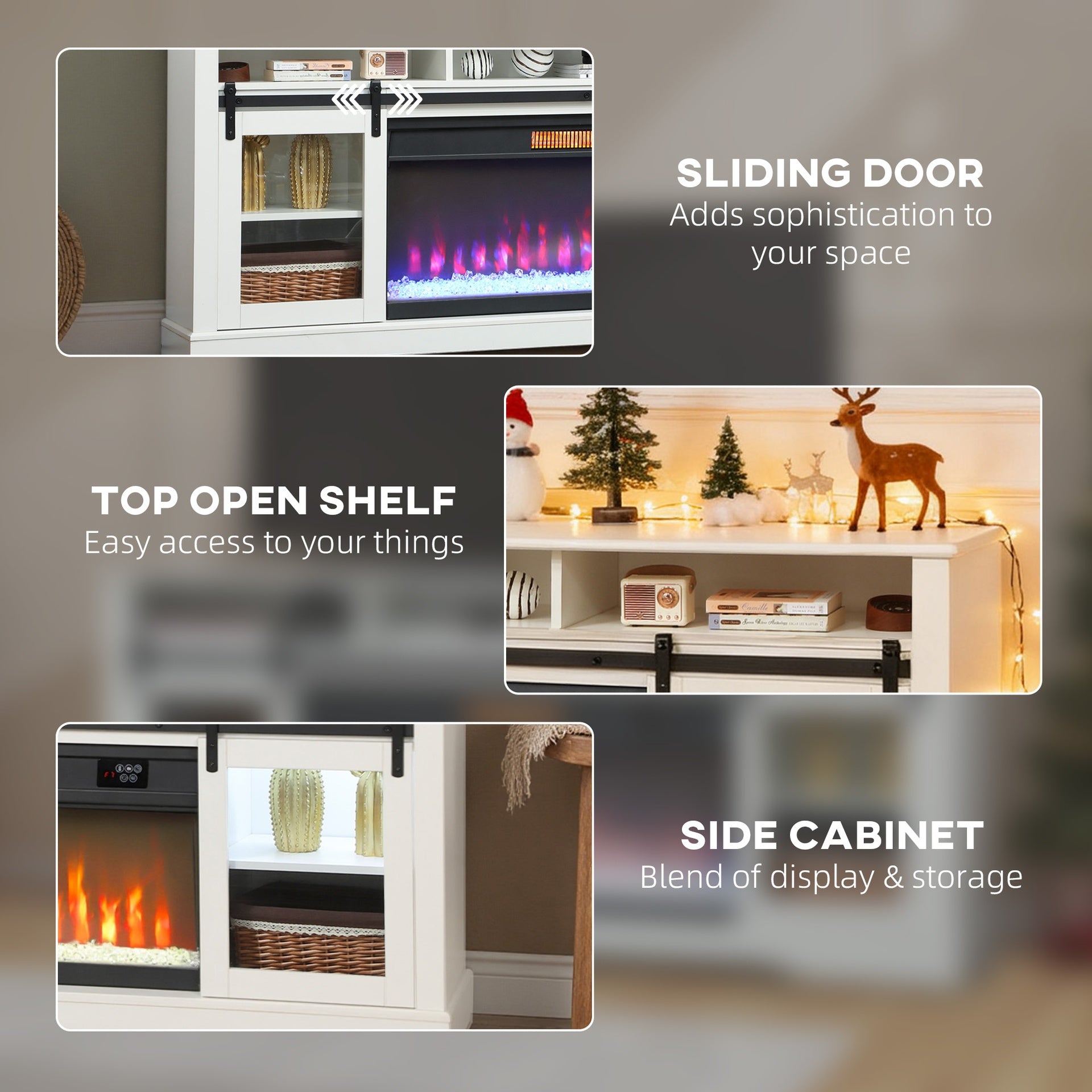 HOMCOM Fireplace TV Stand for TVs Up to 80 Inch, TV Console with Electric Fireplace, Open Storage and Side Cabinets, White