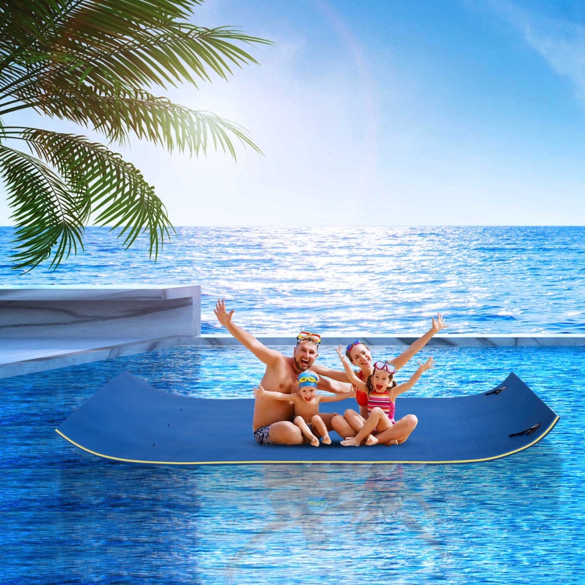 HOMCOM Roll-Up Pool Float Pad for Lakes, Oceans& Pools, Water Mat for Playing, Relaxing & Recreation - Blue