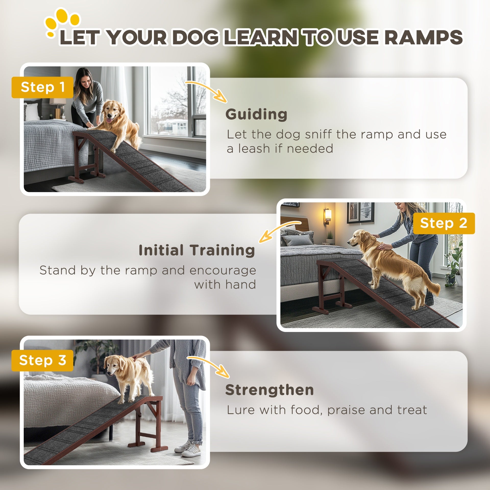 PawHut Dog Ramp for Bed, Pet Ramp for Dogs with Non-Slip Carpet and Top Platform, 74" x 16" x 25", Brown