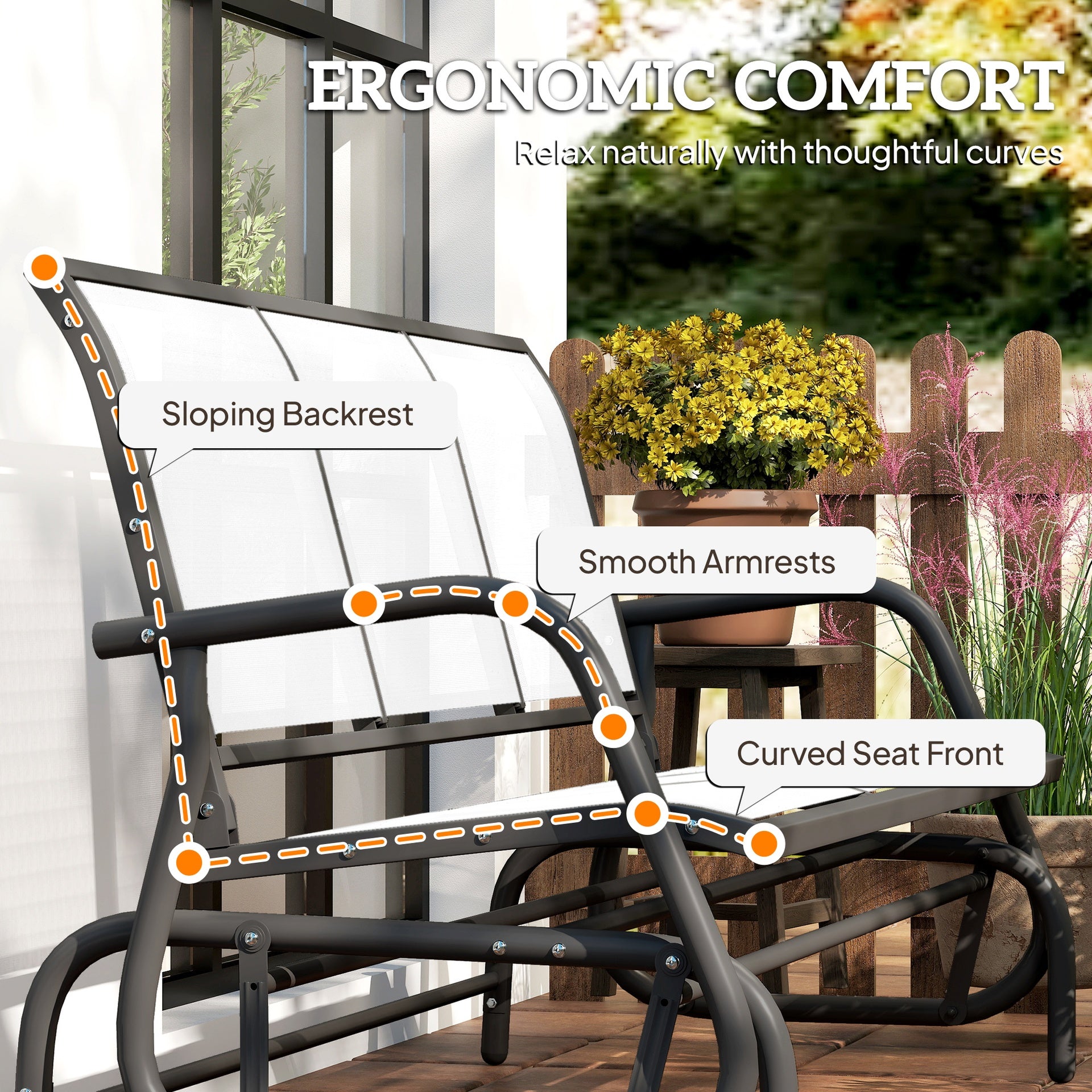 Outsunny 3-Person Outdoor Patio Glider Bench, Porch Glider Swing with 3 Seats, Breathable Mesh Fabric, Metal Frame, Cream White