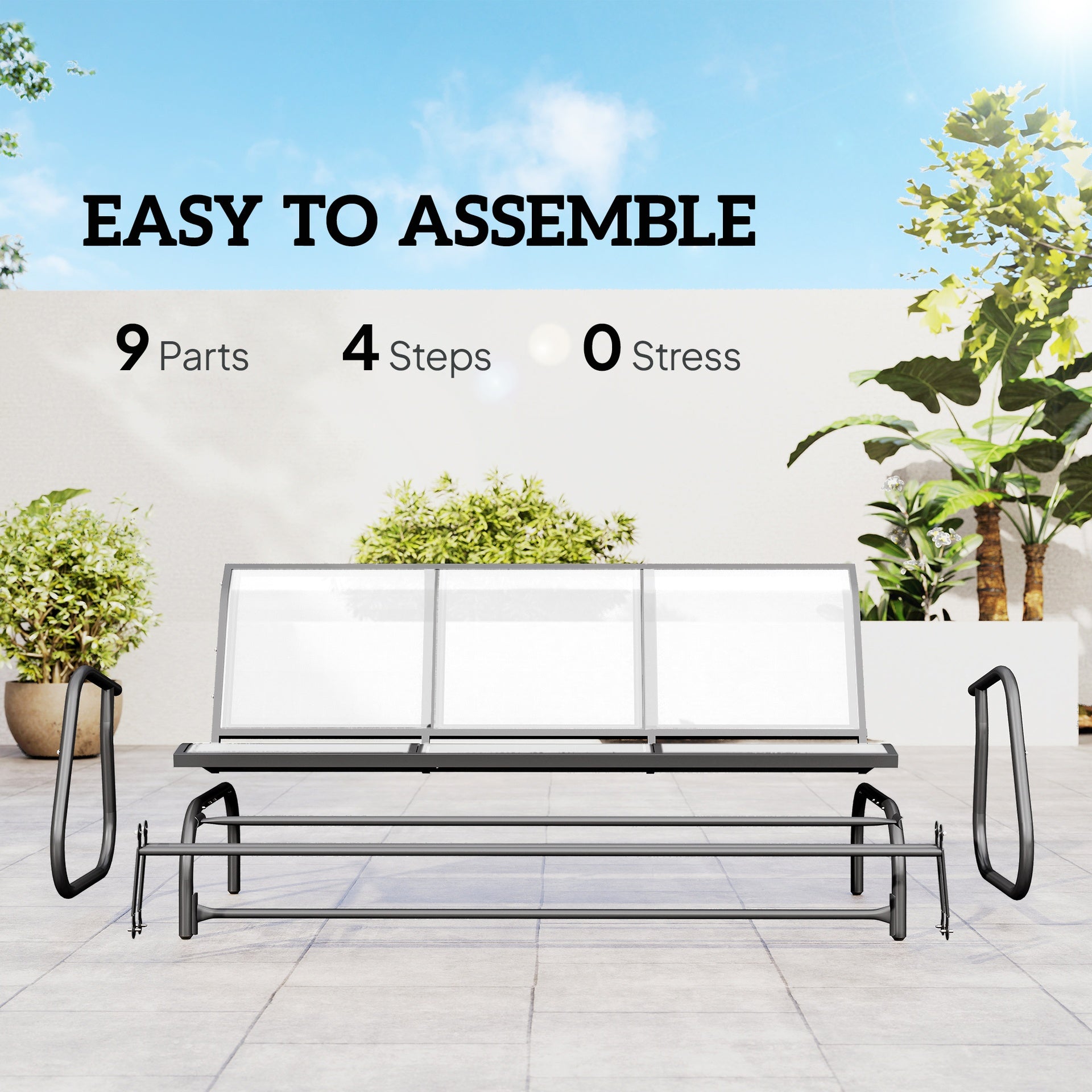 Outsunny 3-Person Outdoor Patio Glider Bench, Porch Glider Swing with 3 Seats, Breathable Mesh Fabric, Metal Frame, Cream White