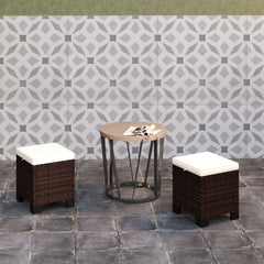 Outsunny 2 Piece Wicker Outdoor Ottomans with Cushions, Rattan Ottoman Footrest and Side Table for Patio, Yard, Poolside, Beige