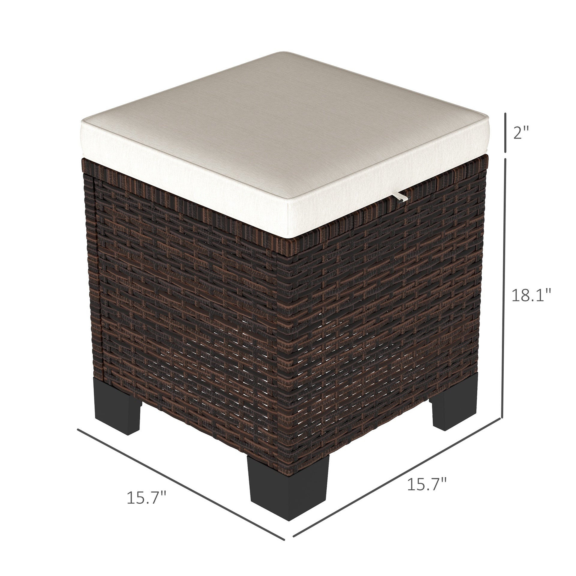 Outsunny 2 Piece Wicker Outdoor Ottomans with Cushions, Rattan Ottoman Footrest and Side Table for Patio, Yard, Poolside, Beige