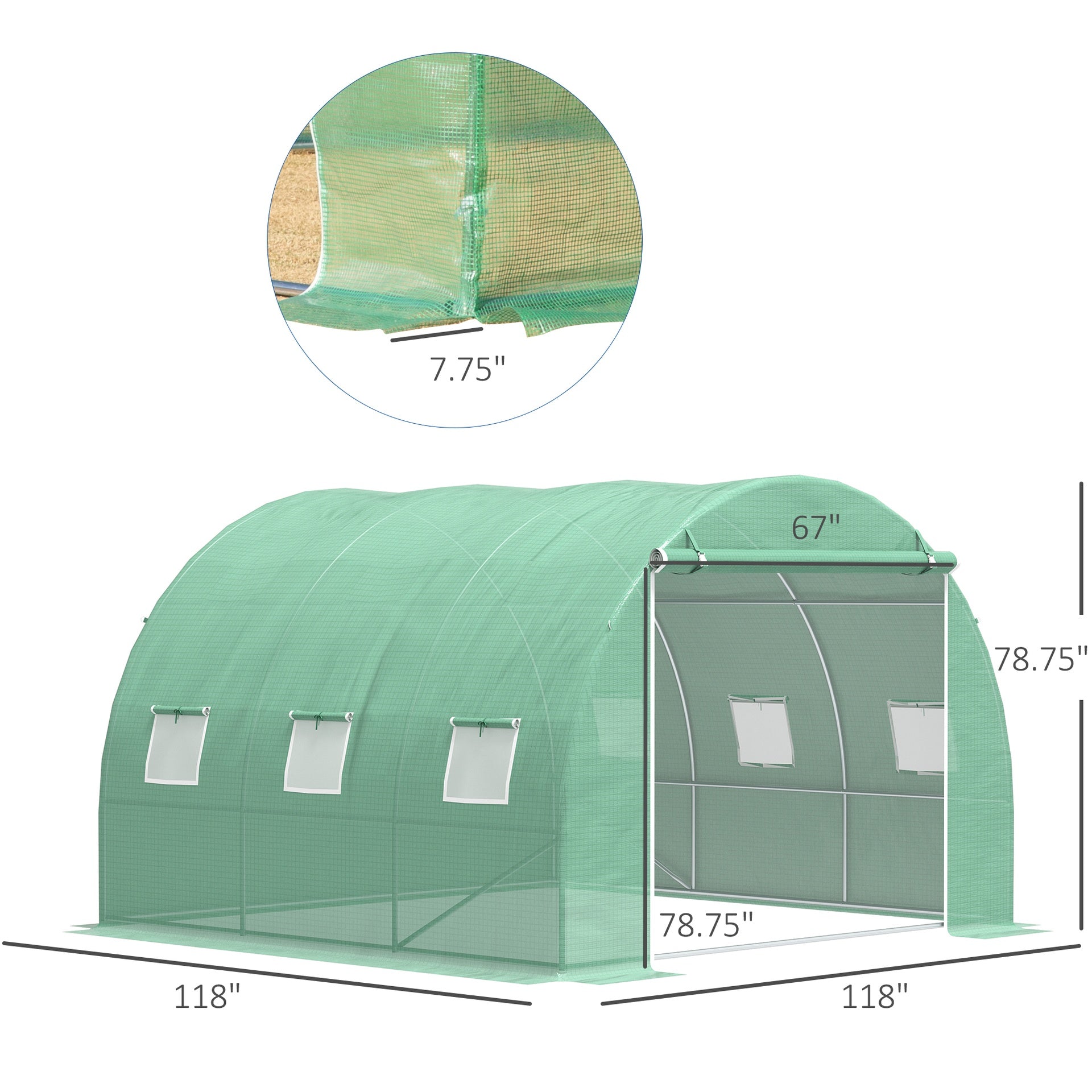 Outsunny 10' x 10' x 7' Walk-in Tunnel Greenhouse with High-Quality Transparent PE Cover, Zipper Doors & Windows