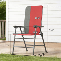 Outsunny Folding Patio Chairs Set of 2, Padded High Back Lawn Camping Chairs with Armrests, 600D Oxford Fabric, Red