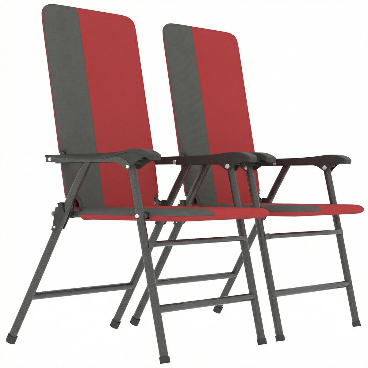 Outsunny Folding Patio Chairs Set of 2, Padded High Back Lawn Camping Chairs with Armrests, 600D Oxford Fabric, Red