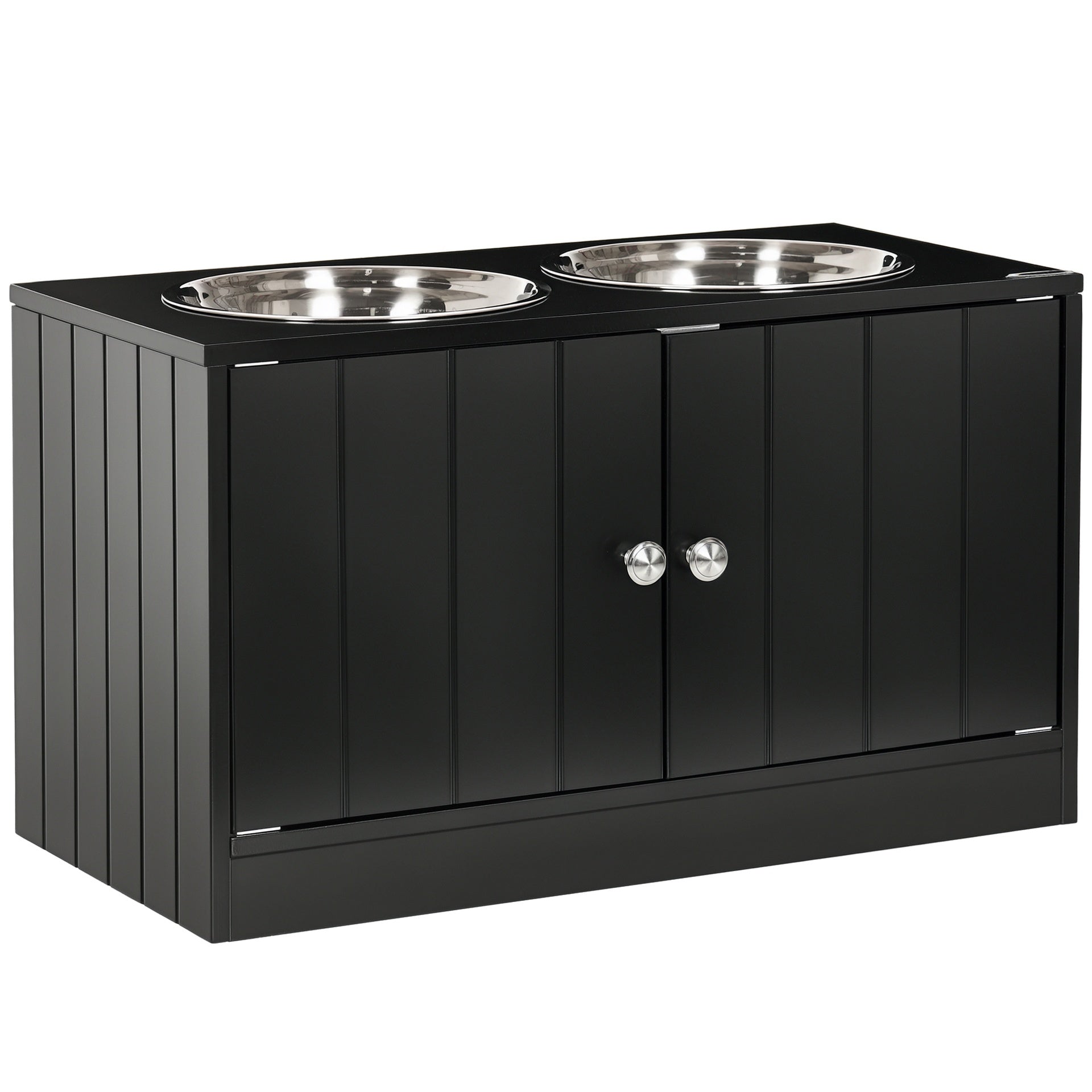PawHut Large Elevated Dog Bowls with Storage Cabinet Containing Large 44L Capacity, Raised Dog Bowl Stand Pet Food Bowl Pet Feeding Station, Black