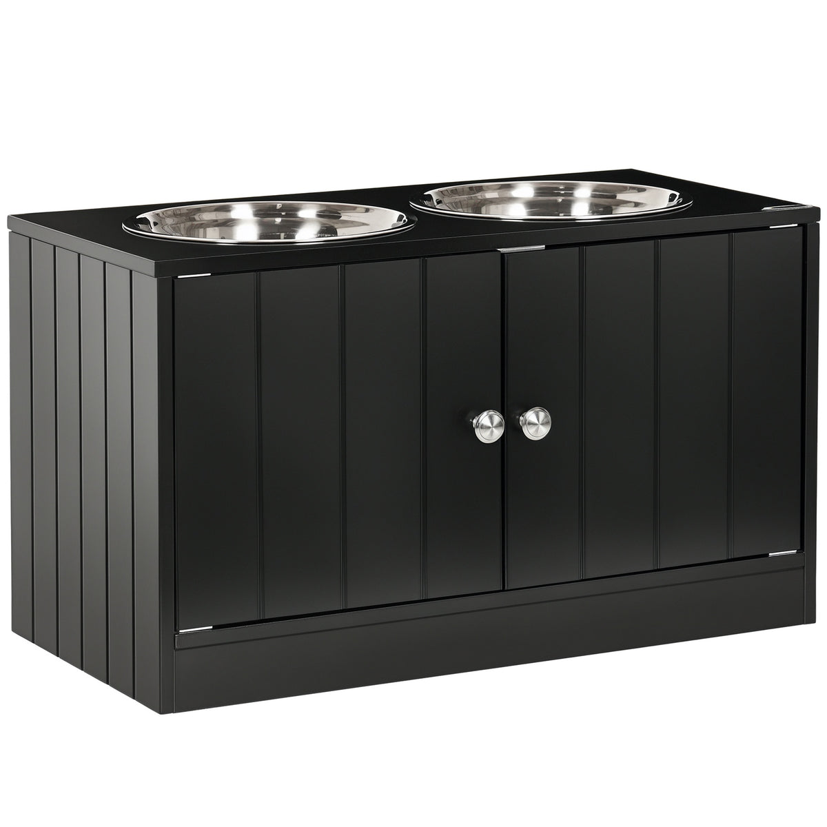 PawHut Large Elevated Dog Bowls with Storage Cabinet Containing Large 44L Capacity, Raised Dog Bowl Stand Pet Food Bowl Pet Feeding Station, Black