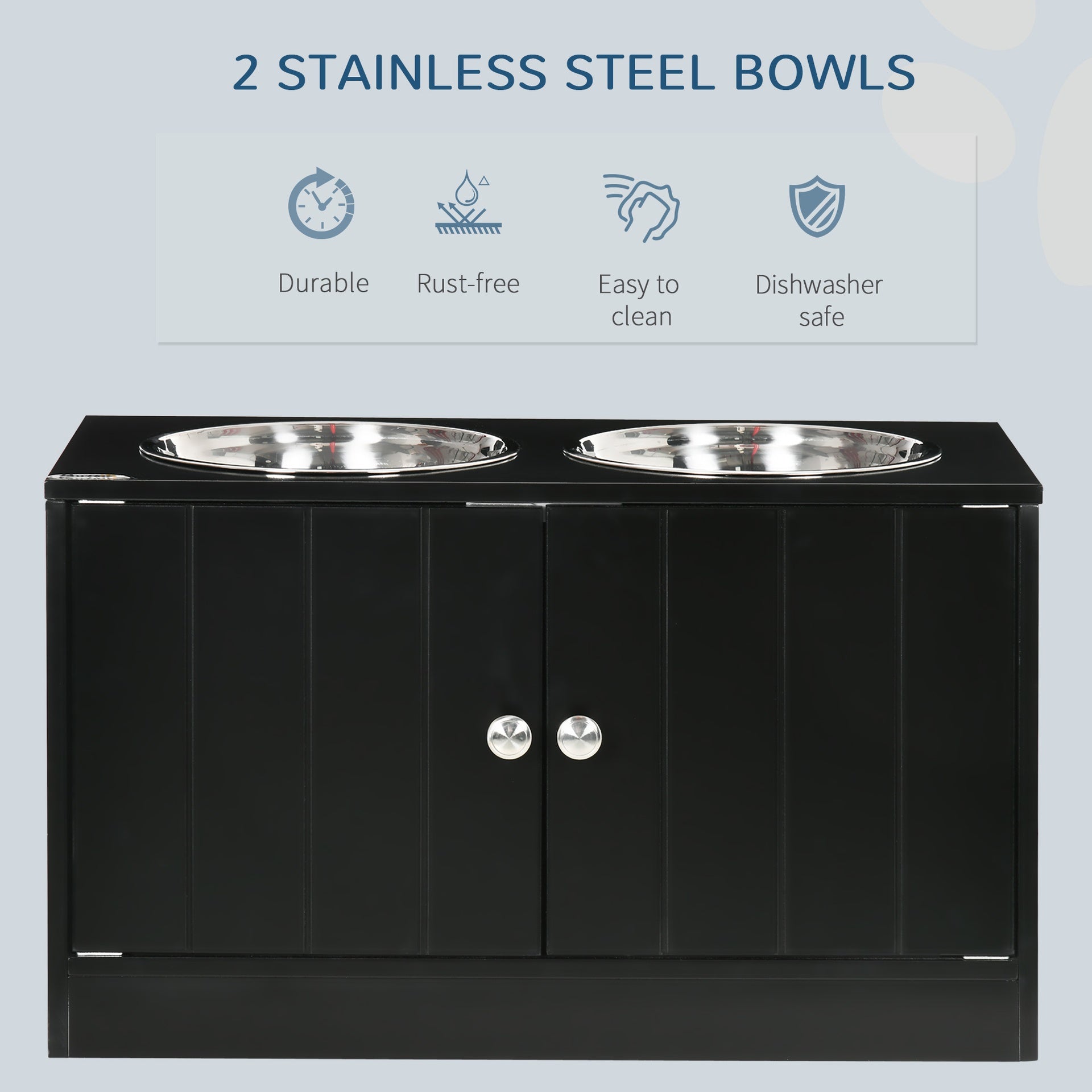 PawHut Large Elevated Dog Bowls with Storage Cabinet Containing Large 44L Capacity, Raised Dog Bowl Stand Pet Food Bowl Pet Feeding Station, Black