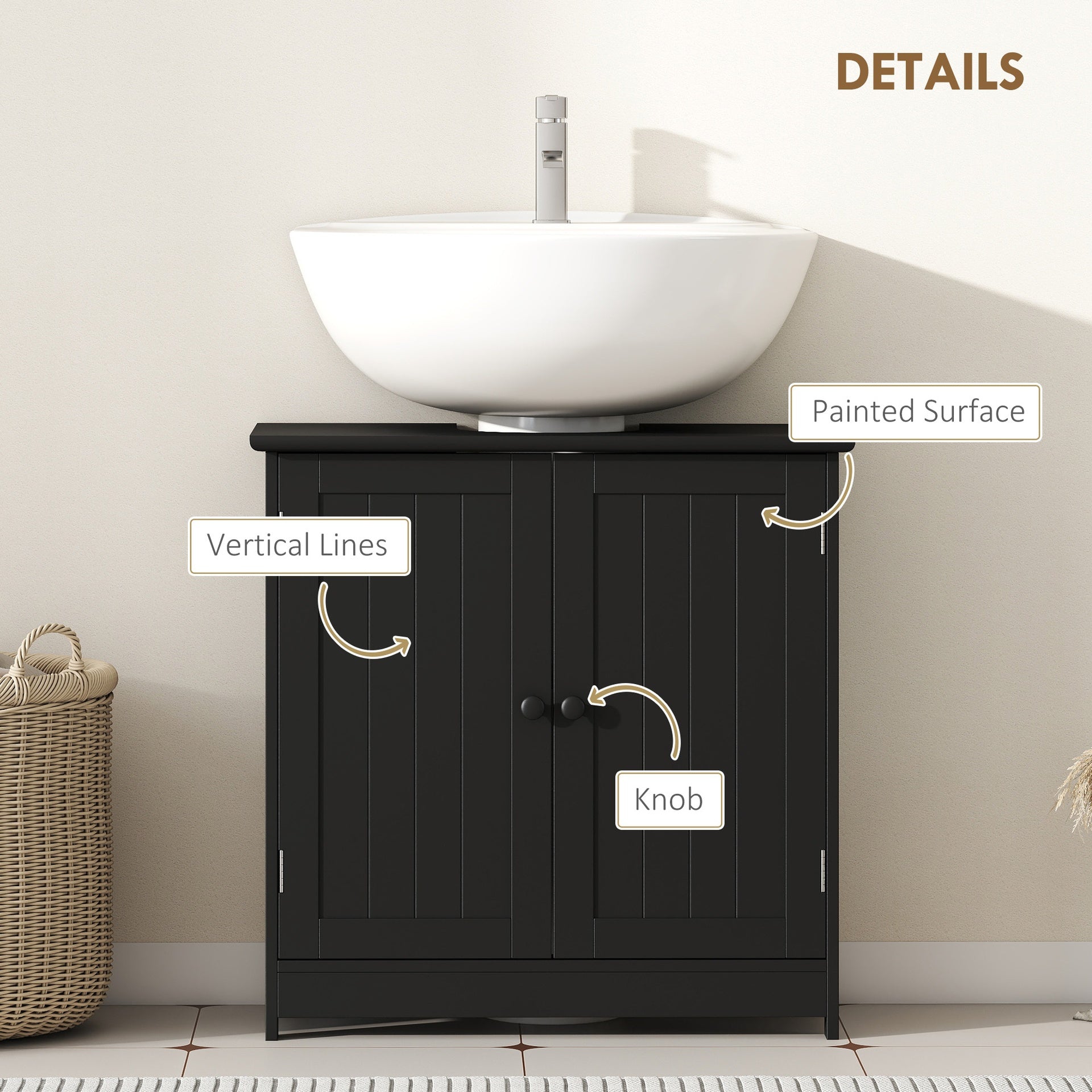 HOMCOM Under Sink Bathroom Cabinet, Pedestal Sink Storage Cabinet with 2 Doors, Shelf and U-Shape, Black