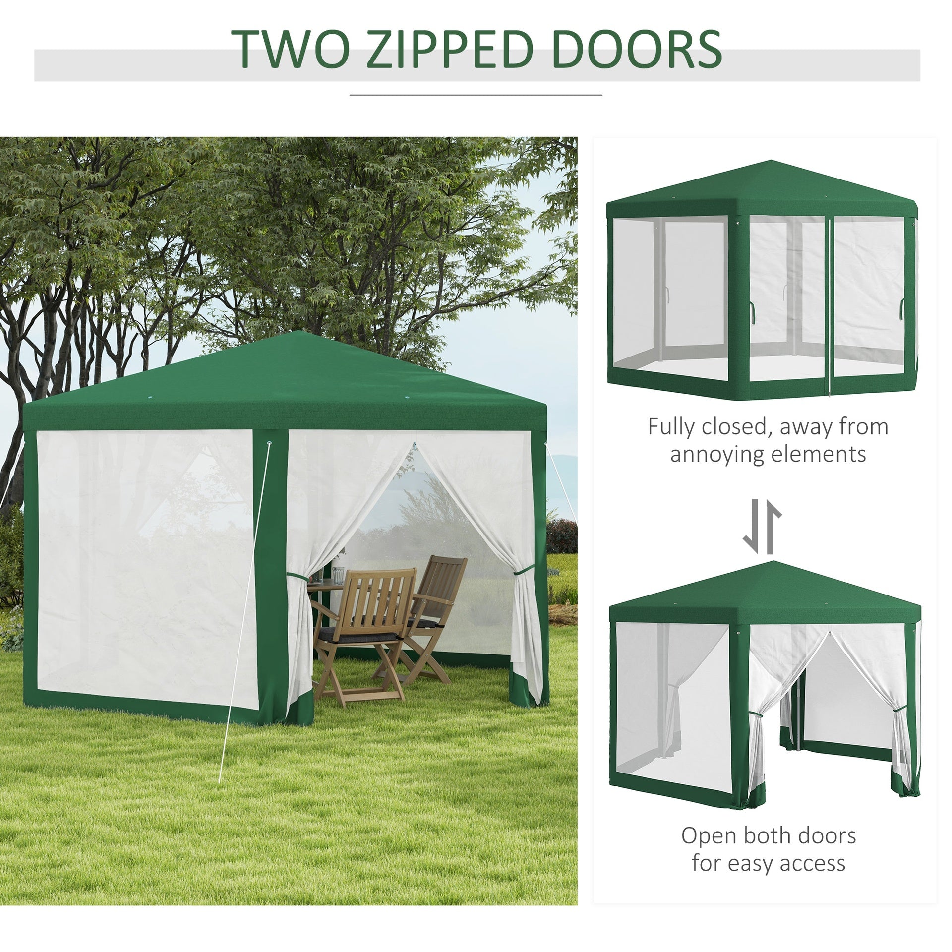 Outsunny 13' x 11' Outdoor Party Tent, Hexagon Sun Shade Shelter Canopy w/ Protective Mesh Sidewalls, Ropes & Stakes, Green