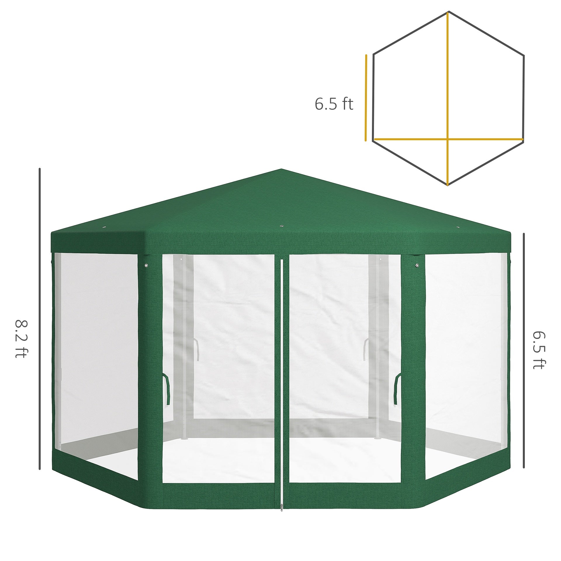 Outsunny 13' x 11' Outdoor Party Tent, Hexagon Sun Shade Shelter Canopy w/ Protective Mesh Sidewalls, Ropes & Stakes, Green
